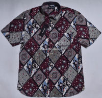 Kemeja Pria RICARDO Lengan Pendek Marun Hitam Motif Abstrak LSE 18 #Kemeja Murah Katun Baju Casual