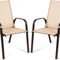 Set of 2 Patio Chairs, Outdoor Chairs with Armrest, Metal Deck Chairs with Mesh Seats High Backrest, Porch Furniture