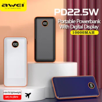 Awei P143K Power Bank 10000mAh with 22.5w Fast Charging Double USB + Type C Powerbank for iPhone Samsung Xiaomi Spare Battery