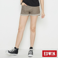 EDWIN MISS 503反摺條紋棉麻短褲-女款 咖啡