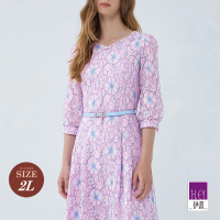 【ILEY 伊蕾】花漾重工蕾絲七分袖洋裝(粉色；M-2L；1233017126)