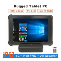 10.1 inch Industrial 1D 2D Barcode Scanner IP67 Rugged Windows 10 Pro Tablet PC Intel Z8350 4GB RAM 64GB WiFi RS232 RJ45 HDMI