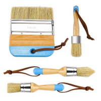 4pcs/set For Furniture Glue Restoration Chalk Paint Brush Professional Natural Bristle Wood HandleRound Flat Home Decor