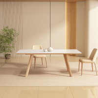 餐桌 日式實木巖板桌純色原木鯨魚餐桌亮光巖板餐桌椅