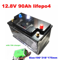 12.8V 90AH LiFePo4 LFP 12V Lithium With BMS Long Life Deep Cycles backup power RV boat inverter golf cart UPS +10A Charger