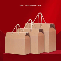 20Pcs/Lot Large Kraft Paper Box Portable Rope Folding Small Cookies Fruit Packaging Box Thank You Bags Gift Bag with Handles