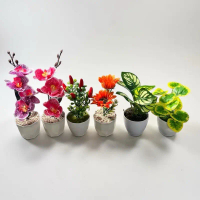 Paket 6pcs bunga dan daun dapat MIX RANDOM Pot PERMATA artificial