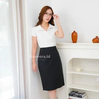 NAVEERA - Rok Kerja Wanita Span Pendek Lipit Belakang Semi Wool Kantor Formal S-5XL S Grey