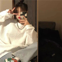 <TMG>Sweter Longgar Wanita Musim Semi dan Musim Gugur Bagian Tipis Versi Korea Longgar Bf Malas Angi