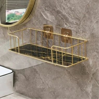 Rak Gantung Tempel Dinding Kamar Mandi Elegan Mewah Bahan Besi Warna Gold dan Alas Kaca WMO YUW01A B