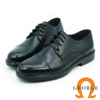 GEORGE 喬治-氣墊系列-牛皮圓頭橫飾寬楦紳士鞋-黑色