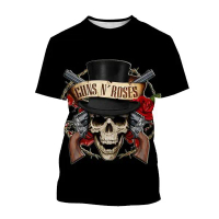 Kemeja-t lengan pendek lelaki, baju cetakan 3D pemain gitar Slash Guns n 'roses Band, bersaiz besar,