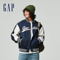 【GAP】男裝 Logo印花立領棒球外套-海軍藍(877532)