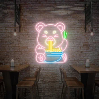 Ramen Noodles Bear Neon Sign Noodles Japanese Ramen Neon Sign Anime Ramen Sign Dining Room Decor