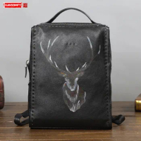Genuine leather Men's Backpack Men Retro Casual Travel Bag Leather First Layer Cowhide Computer Backpack Korean Tide School Bags