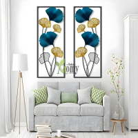 ( RH ) Wall Decor Hiasan Dinding Mewah Elegant Frame Metal Black Daun Leaf Ginko Warna Gold/Blue Uku