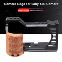 Camera Cage For Sony A7C Camera With Wooden Handle Protection Frame Housing Cage Handle