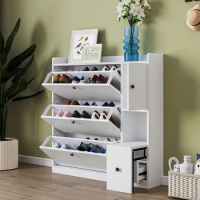 Versatile Shoe Cabinet with 3 Flip Drawers, Maximum Storage with Drawer, Free Standing Shoe Rack with Pull-down Seat