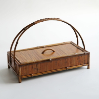 中式竹編茶具收納盒竹制漆茶盒功夫茶道儲存竹筐食盒復古手工茶箱