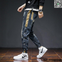寬鬆直筒休閒長褲寬鬆潮牌窄管褲牛仔縮口褲束腳哈倫褲工裝哈倫牛仔褲工裝牛仔褲百搭九分褲男【fp0928】 春秋款九分牛仔褲