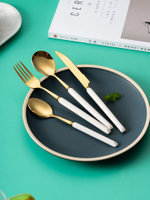 不銹鋼牛排刀叉勺套裝家用陶瓷柄西餐餐具刀叉勺三件套叉子勺子