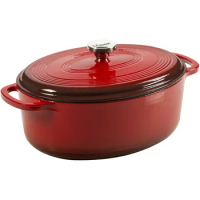 Cast Iron 7 Quart Enameled Dutch Oven, Red Multicooker Korean Pot Cookware