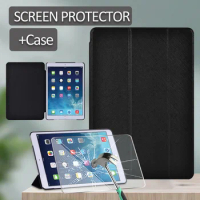 For Apple IPad (7th Gen/8th Gen) 10.2"/Air 3 10.5"/Pro 10.5" Smart Sleep Wake Funda Trifold Stand Tablet Case + Tempered Film