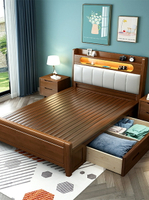 全實木床1.2米兒童抽屜儲物床一米135CM寬家用1.5帶燈充電單人床
