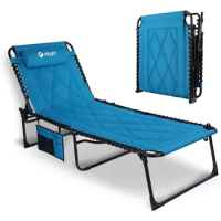 Patio Reclining Lounge Chair, Oversized Padded Chaise Lounge with Cushion, Foldable Camping Cot, Folding Sleeping Bed