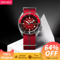 Original SEIKO 5 Automatic Mechanical Watch Red Strap Watch 10Bar Waterproof Luminous Casual Watches for Men Japanese