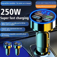 4 Port USB Car Charger Type C PD 250W Fast Charging Adapter for Huawei OPPO Oneplus iPhone 14 Pro Max 13 12 11 Mini XS