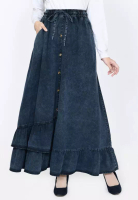 LEZAHRASIGNATURE Inara Denim Skirt (Rok Panjang Soft Jeans A-Line) Snow Black
