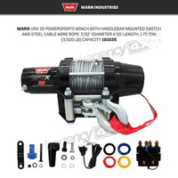WARN VRX 35 Powersports Winch with Handlebar Mounted Switch and Steel Cable Wire Rope: 7/32" Diamete