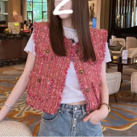 ️Remy tweed vest/outerwear kutung bahan tweed in red