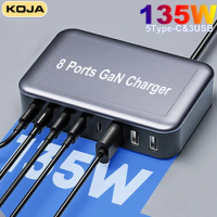KJOA GaN 135W USB Fast Charger 8 Port Type C Quick Charger Adapter PD65W 35W For MacBook IPhone 14 13 Pro Samsung Xiaomi Phone