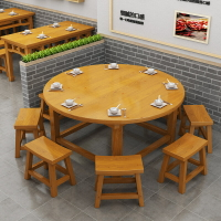 餐桌 實木飯快餐桌椅餐廳面碳化燒烤小吃早餐火鍋農家樂圓桌組合