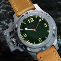 Hruodland Limited Edition Titanium Watch 45mm Big Dild Sapphire PT5000 Automatic Movement Watches Vintage Leather Wristwatch