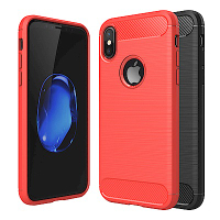 揚邑 Apple iPhone X / XS 拉絲紋碳纖維軟殼散熱防震抗摔手機殼-紅