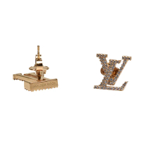 【Louis Vuitton 路易威登】M00609 經典ICONIC系列萊恩石鑲飾LV造型穿式耳環(金)