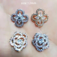 5pcs Curved Surface Design Gold Silver Zircon Materials Decoration for Nail Art Japan Style Nail Accessories of Four-leaf Flower