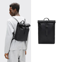 【RAINS官方直營】Rolltop Rucksack Mini 經典防水小型捲蓋後背包(Black 經典黑)