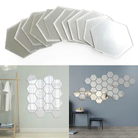 12Pcs 3D Mirror Wall Sticker Home Decor Hexagon Decorations DIY Removable Living-Room Decal Art Ornaments For Home Drop ship