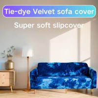 Elastic Tie Dye Velvet Sofa Cover for Living Room, Corner Slipcover, L-shape Chair Protector, 1/2/3/4 Seat Sofa Couch Cover