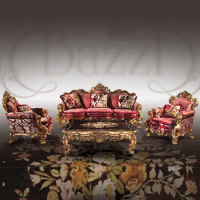 Solid wood sofa, European luxury sofa combination, custom palace Italian aristocratic gold leaf villa fabric sofa