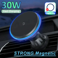 30W RGB Magnetic Car Wireless Charger For iPhone 12 13 14 15 Pro Max Macsafe Car Phone Holder Stand Mount Fast Charging Station