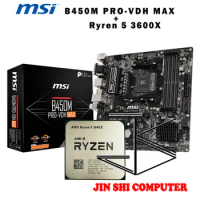 AMD Ryzen 5 3600X R5 3600X CPU + MSI B450M PRO-VDH MAX Motherboard Set meal Socket AM4 New / no fan