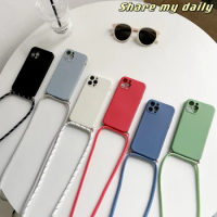 Crossbody Necklace Strap Lanyard Cord Phone Case For Realme 2 5 5i 5s 5 6 6i 6s 7 7i 8 Pro 8i Liquid Silicone Soft Back cover