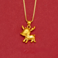 24K Orginal Gold Color Love Deer Pendant Necklace for Women Pure 999 Color Chain Necklace Chain Wedding Fine Jewelry Gifts