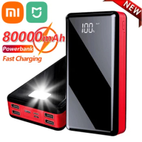 XiaomiMijia 80000mAh Mobile Power Bank with LED Digital Display 4 USB Portable Charger Powerbank External Battery for Xiaomi