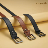 【Crocodile】鱷魚皮件 打洞真皮皮帶 休閒皮帶推薦 男皮帶 35MM-0102-35009-黑色(中性皮帶 禮物